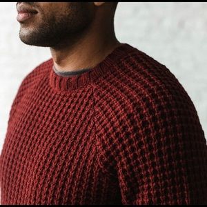 TAYLOR STITCH Fisherman Sweater in Maroon Waffle